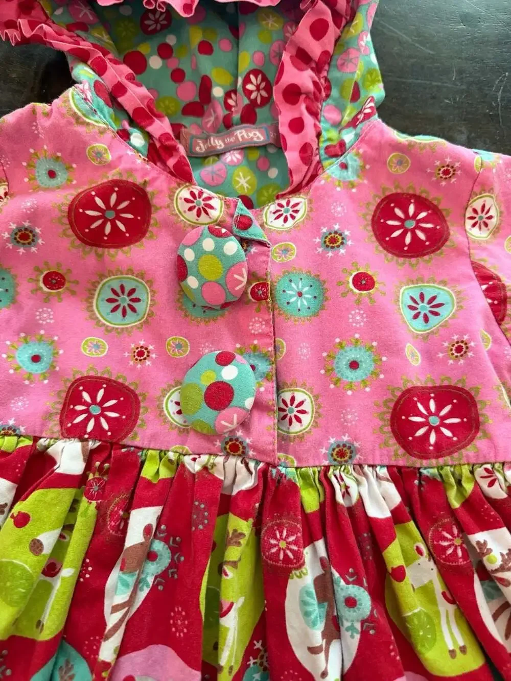 Jelly the Pug Christmas Reindeer Snowflake Hooded Dress Size 2T